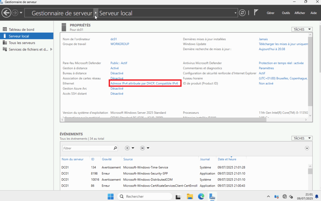 Installation du rôle Active Directory sur Windows Server 2025